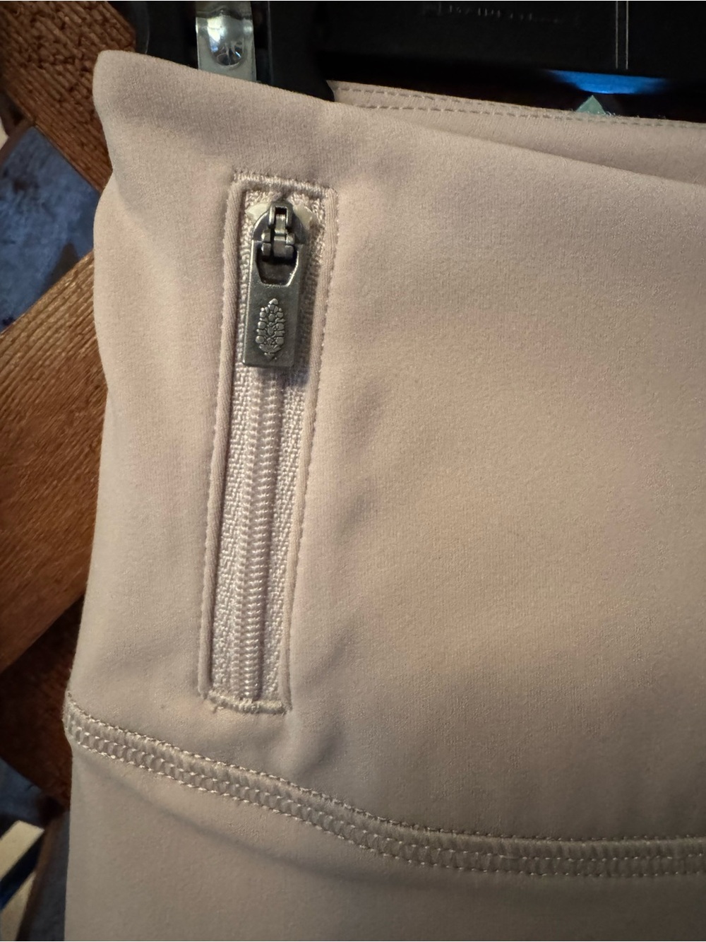 Free People Beige Leggings with Coral Stitching Accents - Picture 2 of 8
